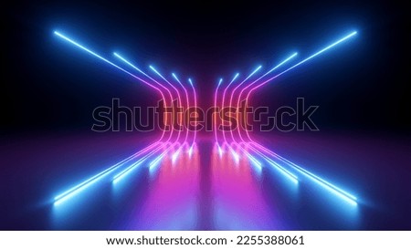 3d rendering, rounded pink blue neon lines, glowing in the dark. Abstract minimalist geometric background. Ultraviolet spectrum. Cyber space. Futuristic wallpaper