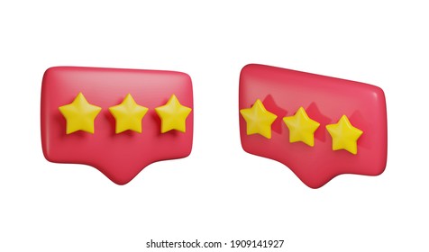 3d Rendering Rounded Rating Stars Icon. Bubble Chat With Three Stars. Product Review, Testimonial Icon For Online Shop