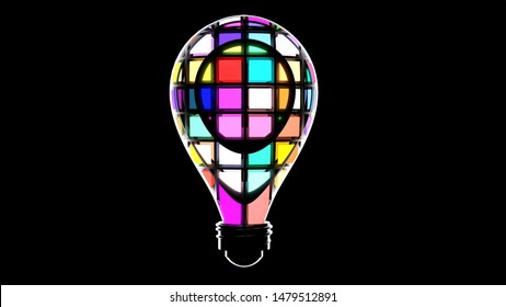 3d Rendering Rubix Cube Bulb Ideas Coming Together Concept Metaphor Creative Clever Thoughts Inspiration Vibrant