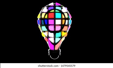 3d Rendering Rubix Cube Bulb Ideas Coming Together Concept Metaphor Creative Clever Thoughts Inspiration Vibrant