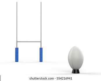 3d Rendering Rugby Ball With Rugby Posts On White Background