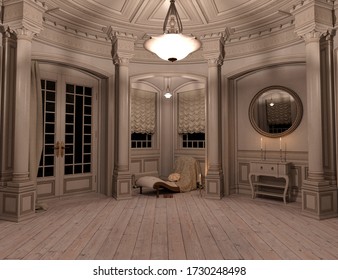 3D rendering of a rural chateau interior