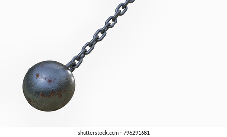 3D rendering rusty wrecking ball isolated on white background