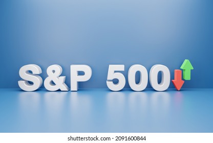 3D rendering S and P 500 American stock exchange an arrow isolated on blue background, The Standard Poors 500 united states market index, capitalizations large companies. financial investment trading.