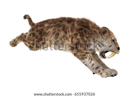 3D rendering of a saber tooth tiger isolated on white background