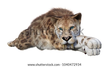 3D rendering of a sabertooth tiger isolated on white background