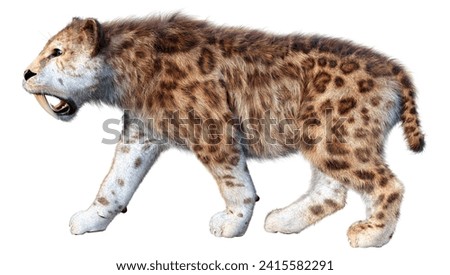 3D rendering of a sabertooth tiger isolated on white background