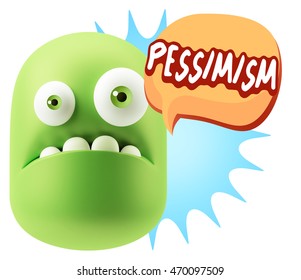 3d Rendering Sad Character Emoticon Expression saying Pessimistic with Colorful Speech Bubble.