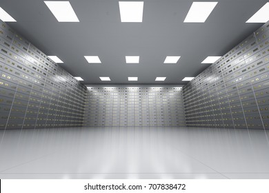 3d Rendering Safe Deposit Boxes Inside Bank Vault