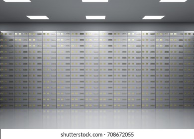 3d Rendering Safe Deposit Boxes Inside Bank Vault