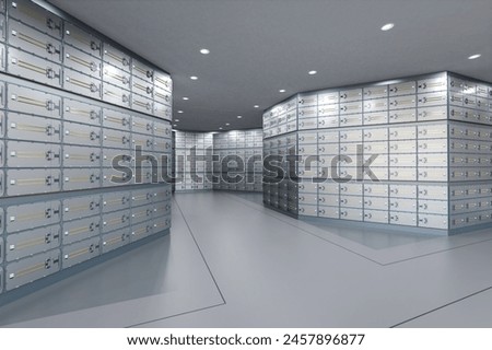 3d rendering safe deposit boxes inside bank vault interior