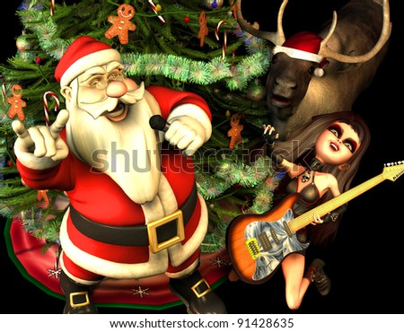 3d rendering of santa claus with heavy metal greeting with a christmas tree reindeer and guitarist - Heavy Metal Christmas Decorations 3d rendering of santa claus with heavy metal greeting with a christmas tree reindeer and guitarist - Heavy Metal Christmas Decorations