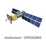 3d rendering satellite dish with solar panel isolated on white background