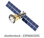 3d rendering satellite dish with solar panel isolated on white background