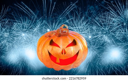 3D rendering Scary Jack O Lantern halloween pumpkin with moon