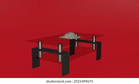 3d rendering scattered case on glass table with different different background.