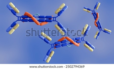 3d rendering of scattered immunoglobulin A, or IgA, molecules in conjunction with secretory protein