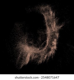 3D rendering of scattered sand granules or fine dirt on black background