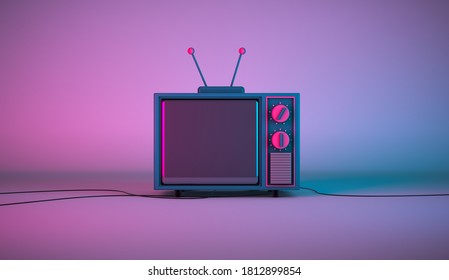 3d rendering, Scene of television cartoon mock up with blank empty space, setting on colorful room and lighting background. 