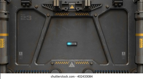 3D Rendering Of A Sci-Fi Door With Keypad.