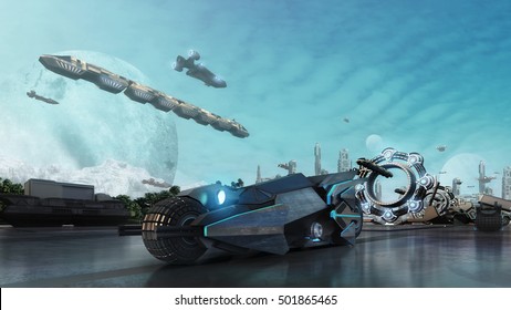 3d Rendering Scifi Fantasy Concept Cityscape And Transport In The Future