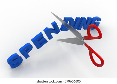 3D Rendering Of Scissor Cut The Word Spending