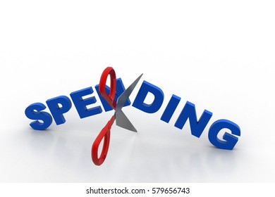 3D Rendering Of Scissor Cut The Word Spending