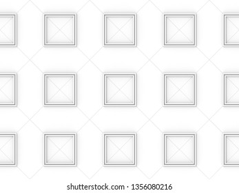 3d rendering. Seamless White square grid pattern art design wall background.
