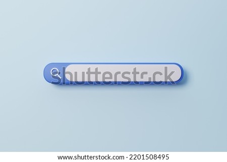 3D rendering search bar on blue background. Mock up search engine website