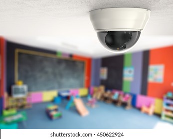 3d Rendering Security Camera Or Cctv Camera On Ceiling