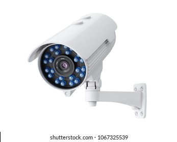 3D Rendering Security Camera On White Background