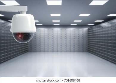 3d Rendering Security Camera In Safe Deposit Boxes Room