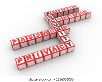 3d rendering security concept. Crossword with letters