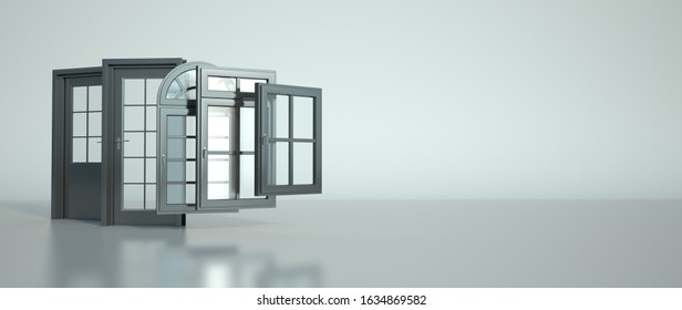 3D Rendering Of A Selection Of Doors And Windows 