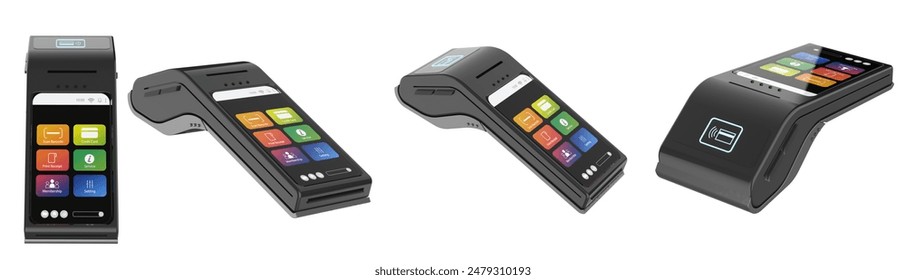 3d rendering set of black credit card readers isolated on white