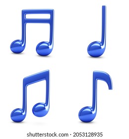 3d Rendering Set Blue Music Notes isolated on white background