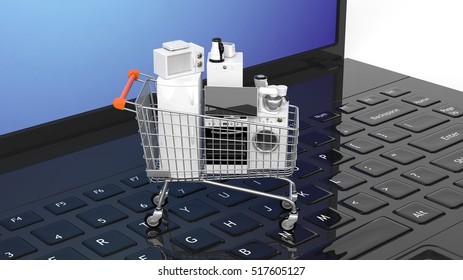 3d rendering set of home appliances on a computer