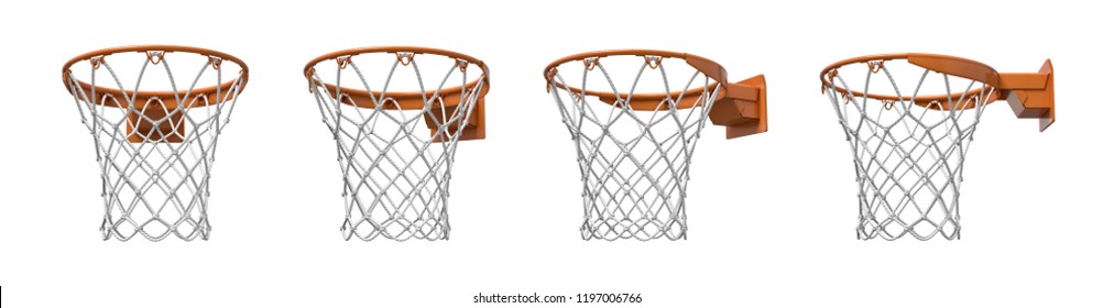 3d Rendering Of A Set Made Of Four Basketball Baskets With Orange Loop And Fixing Bracket. Empty Basket. Zero Points. Losing Game.