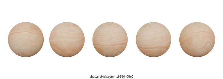 3D rendering. Set of wood sphere isolated on white background with clipping path.