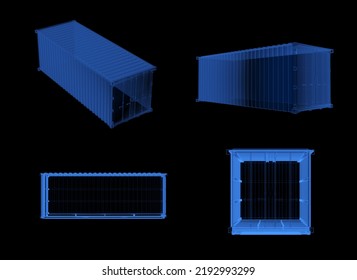 3d rendering set of x-ray containers isolated on black background