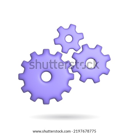 3d rendering setting gear icon. Illustration with shadow isolated on white background.