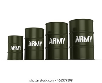3D rendering several army khaki barrels with the inscription