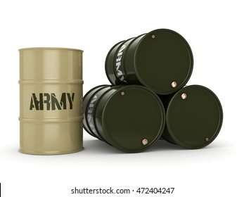3D rendering several army khaki barrels with the inscription