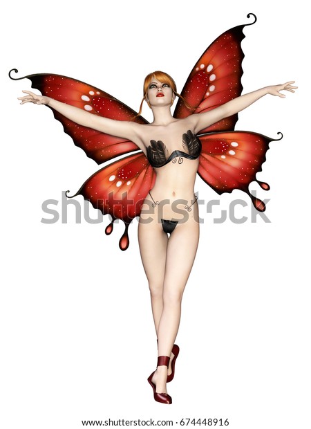 3d Rendering Sexy Fairy Woman Red Stock Illustration 674448916