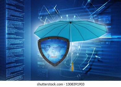 3d rendering shield with umbrella