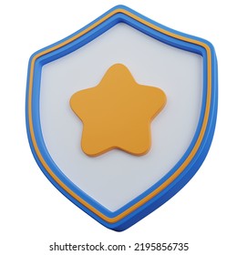 3d rendering shield with yellow star isolated