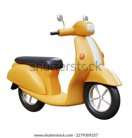 3D Rendering of shine yellow and chrome retro motor scooter. Perspective View of Vintage Motorcycle