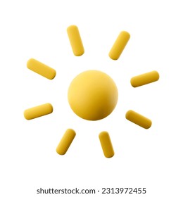3d rendering Shining sun with rays icon. 3d render Sunshine and warm temperature icon.