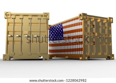 3d rendering of a shipping cargo containers with USA flag.