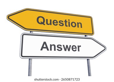 3d rendering of a signpost with the caption question and answer - isolated.